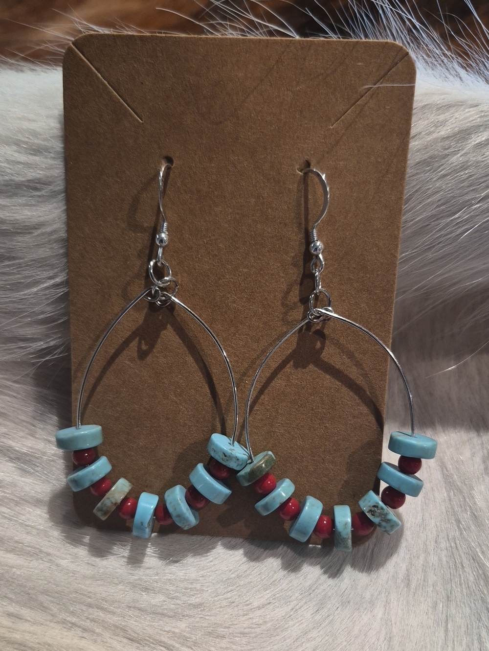 Turquoise & Red Beaded Hoop Earrings - Women Jewelry